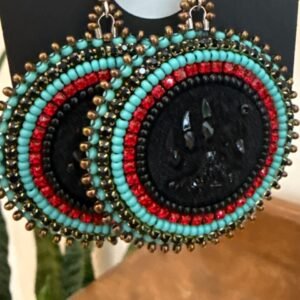 018- red+black bear paw beaded earrings