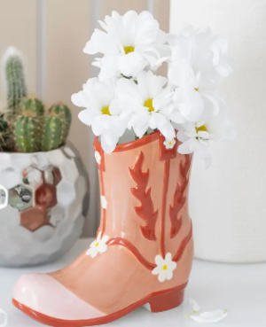pink cowboy boot vase