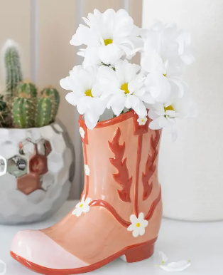 pink cowboy boot vase