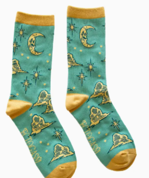 vintage skull moon socks in teal
