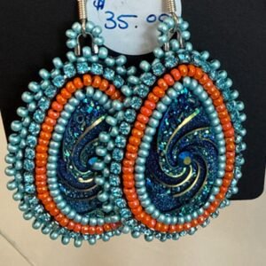 021-tear drop blue beaded earrings