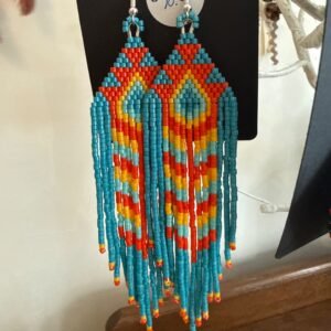 023-large delicate blue+orange beaded earrings