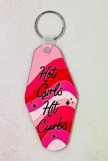 hot girls hit curbs motel style keychain