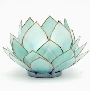 Blue capiz bulb lotus candle holder