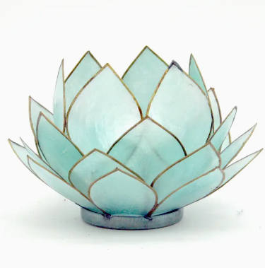 Blue capiz bulb lotus candle holder