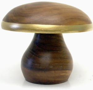 Hand carved Acacia mushroom gold edge