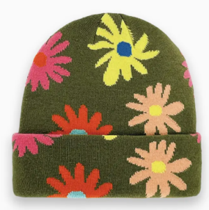 retro floral knit beanie