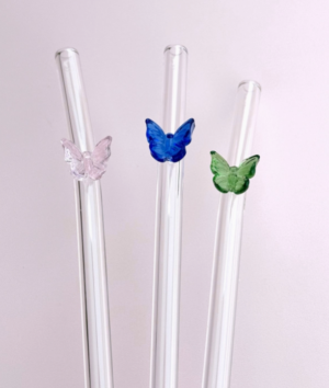 glass butterfly straw