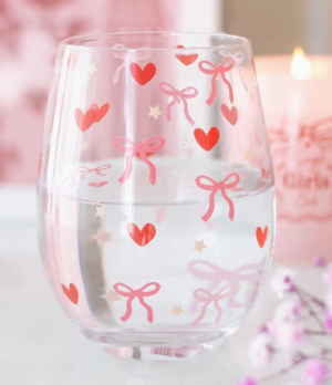 bow and heart stemless glass