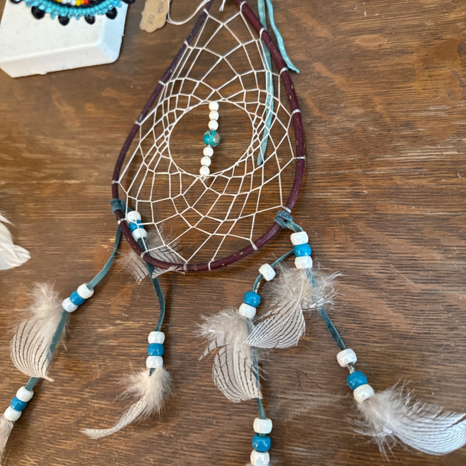 032- tear drop red wood dream catcher