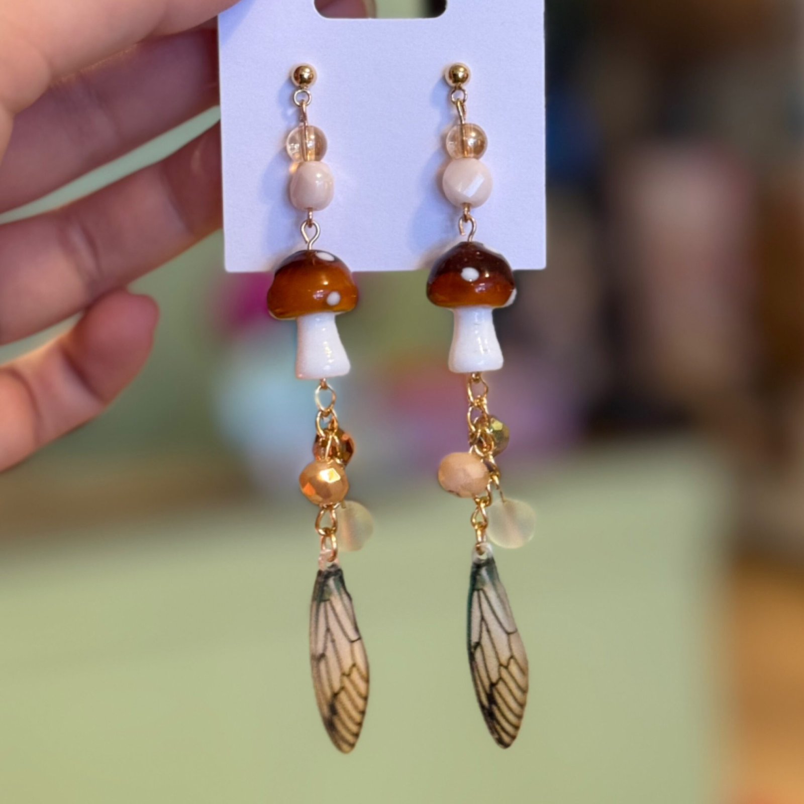 Mushroom w butterfly wing earrings #SL002