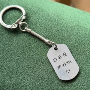 Dog mom hand stamped keychain