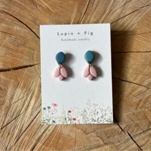 pink hanging flower polymer clay earrings
