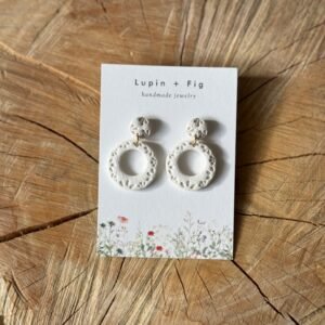 white circle dangling polymer clay earrings