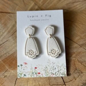 flower stamped regal dangle polymer clay earrings