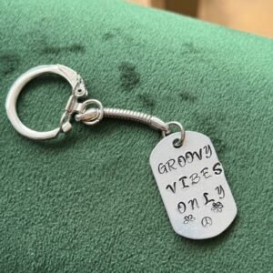 Groovy vibes only hand stamped keychain