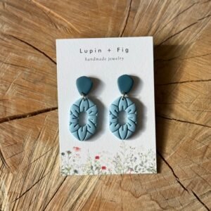 hexagon flower stamped dangle polymer clay earrings