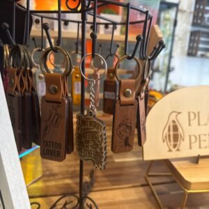 Wooden plaid penguin key chains