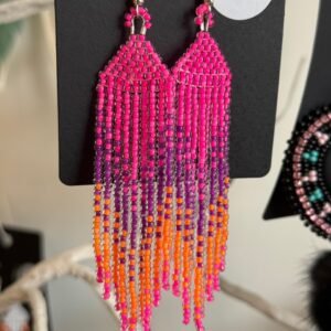 056- neon pink purple and orange beaded earrings
