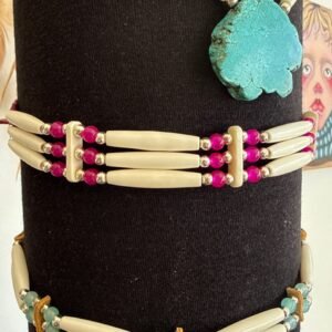 Bone and pink bead choker