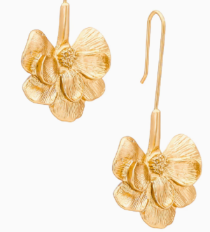 Bloom Flower- Steel 14K Hammered Earring Drop Chandelier