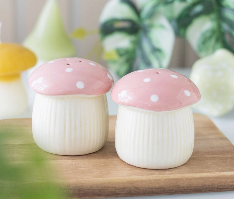 Pink Mushroom Salt and Pepper Shakers