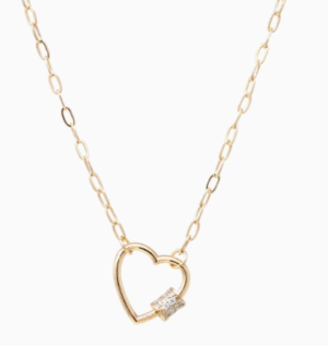 Heart Cz Carabiner Necklace 14K Gold PVD