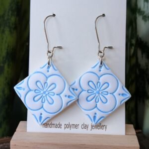 Blue Tile Flower Dangle earrings