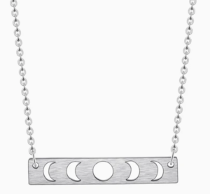 Moon Phase Cut Out Name Plate Steel Necklace