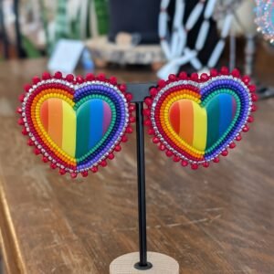 Rainbow Heart Earrings red fringe