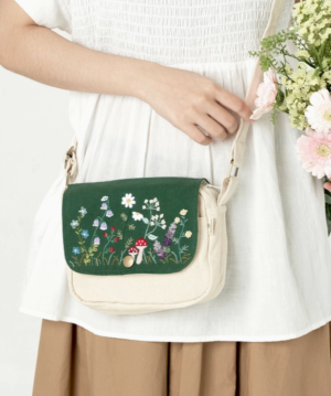 Embroidery Mushroom Crossbody with Green Cover