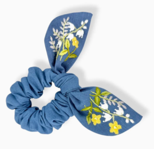 Lily of the Valley Blue Embroidered Scrunchie