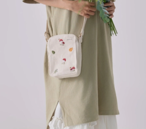 Mushroom Embroidery Crossbody Bag Beige