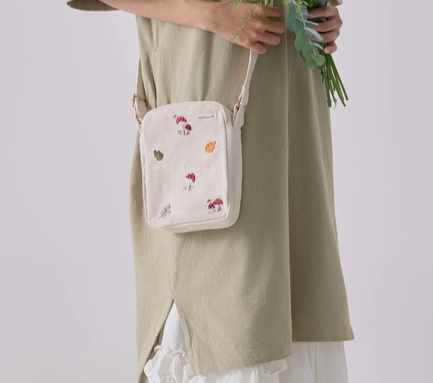 Mushroom Embroidery Crossbody Bag Beige