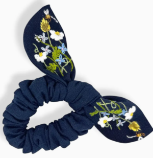 Navy Wildflower Embroidered Scrunchie