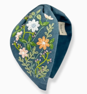 Ocean Sunset Hand-Embroidered Blue Headband
