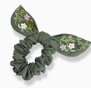 Olive Hand Embroidery Scrunchie