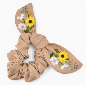 Sunflower Garden Embroidered Scrunchie