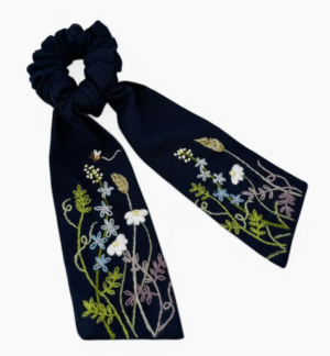 Wildflower Meadow Embroidered Scrunchie with long tail