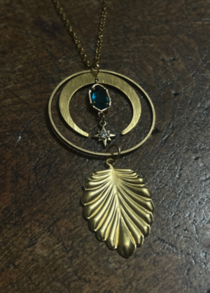moon and monstera necklace