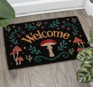 black mushroom welcome doormat
