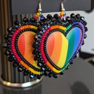 Rainbow Heart Earrings black fringe