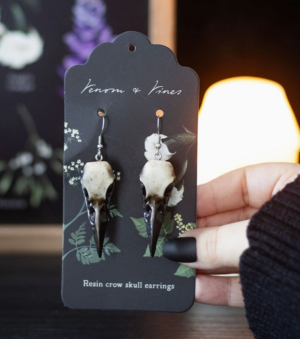 resin crow skull earrings